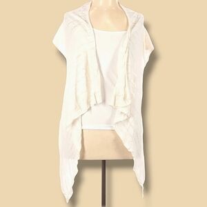 ⛲Maurice's Lightweight Short Sleeve, Open Cardigan Ivory/White Waterfall Hem